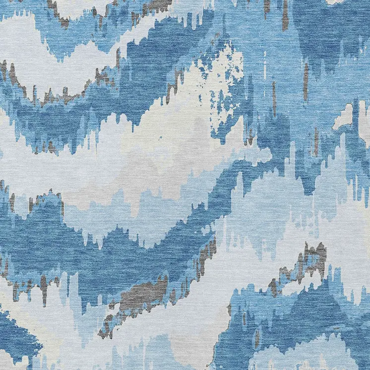 3' X 5' Sky Blue And Denim Blue Abstract Washable Indoor Outdoor Area Rug