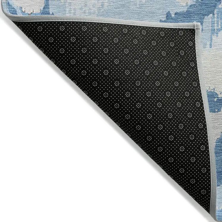 5' X 8' Sky Blue And Denim Blue Abstract Washable Indoor Outdoor Area Rug