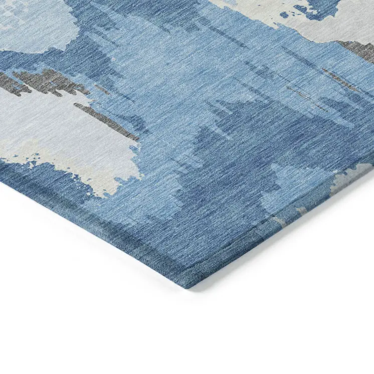 5' X 8' Sky Blue And Denim Blue Abstract Washable Indoor Outdoor Area Rug