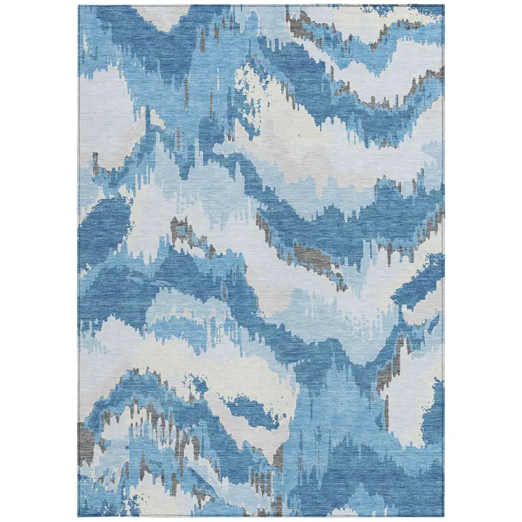 5' X 8' Sky Blue And Denim Blue Abstract Washable Indoor Outdoor Area Rug