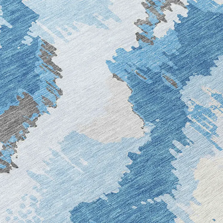 5' X 8' Sky Blue And Denim Blue Abstract Washable Indoor Outdoor Area Rug