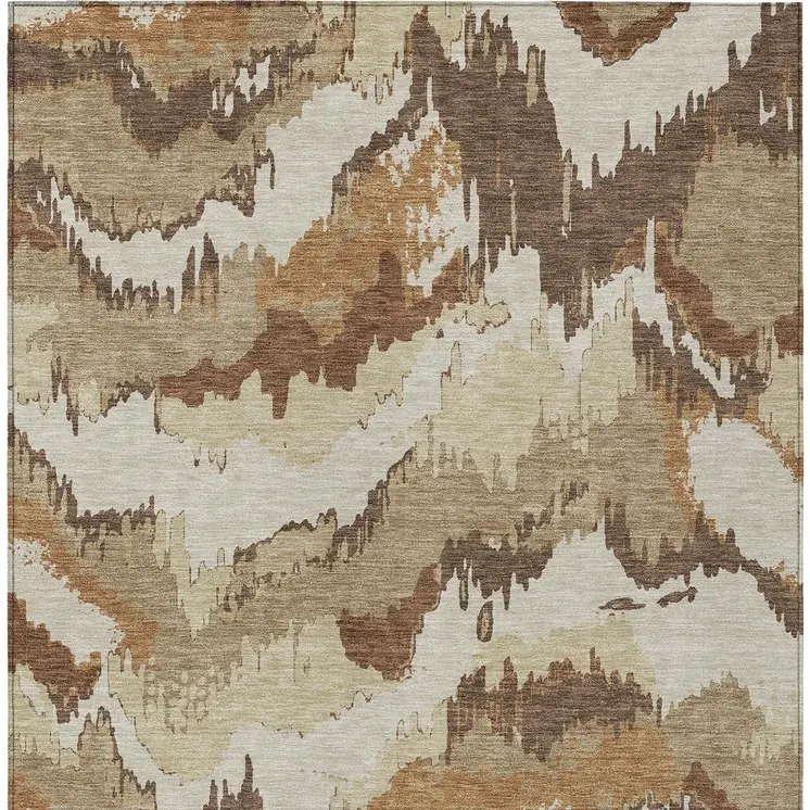 3' X 5' Brown And Beige Abstract Washable Indoor Outdoor Area Rug