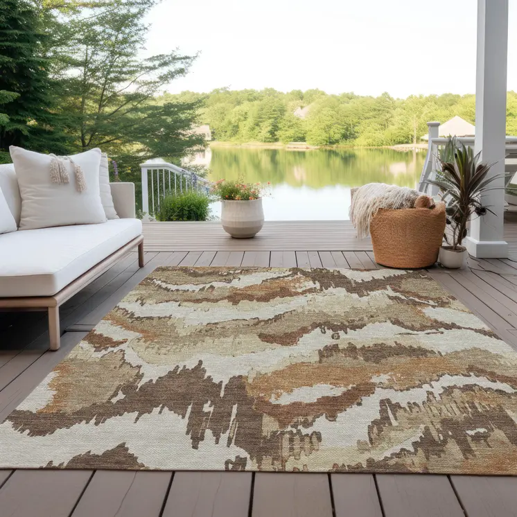 3' X 5' Brown And Beige Abstract Washable Indoor Outdoor Area Rug