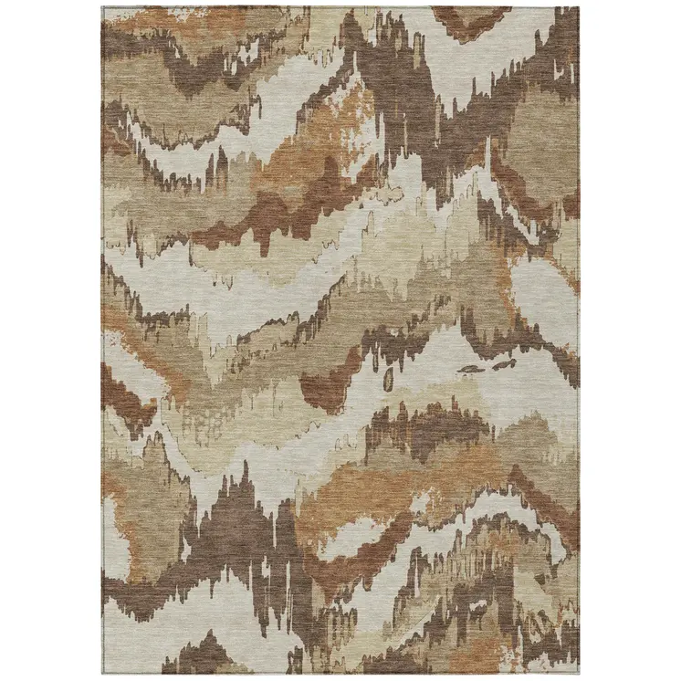 3' X 5' Brown And Beige Abstract Washable Indoor Outdoor Area Rug