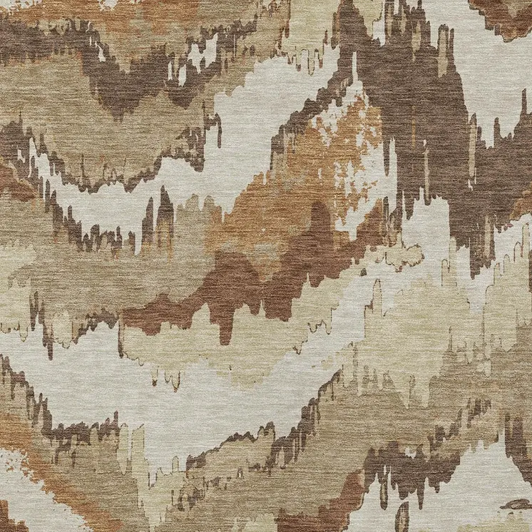 3' X 5' Brown And Beige Abstract Washable Indoor Outdoor Area Rug