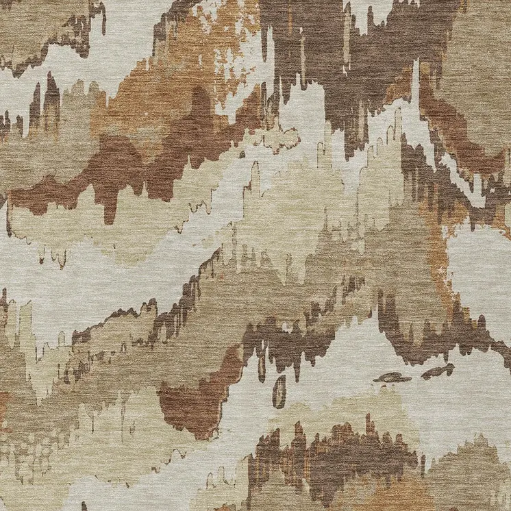 5' X 8' Brown And Beige Abstract Washable Indoor Outdoor Area Rug