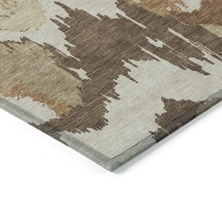 8' Brown And Beige Round Abstract Washable Indoor Outdoor Area Rug