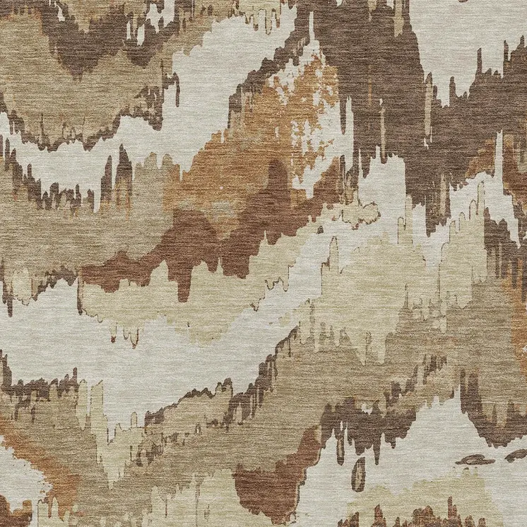 10' X 14' Brown And Beige Abstract Washable Indoor Outdoor Area Rug