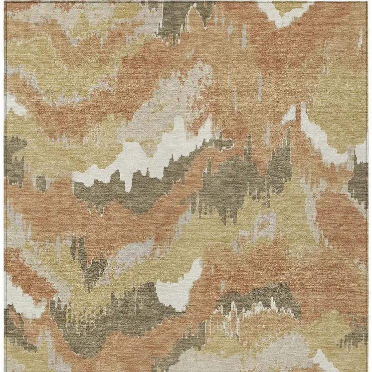 5' X 8' Copper Ivory And Brown Abstract Washable Indoor Outdoor Area Rug