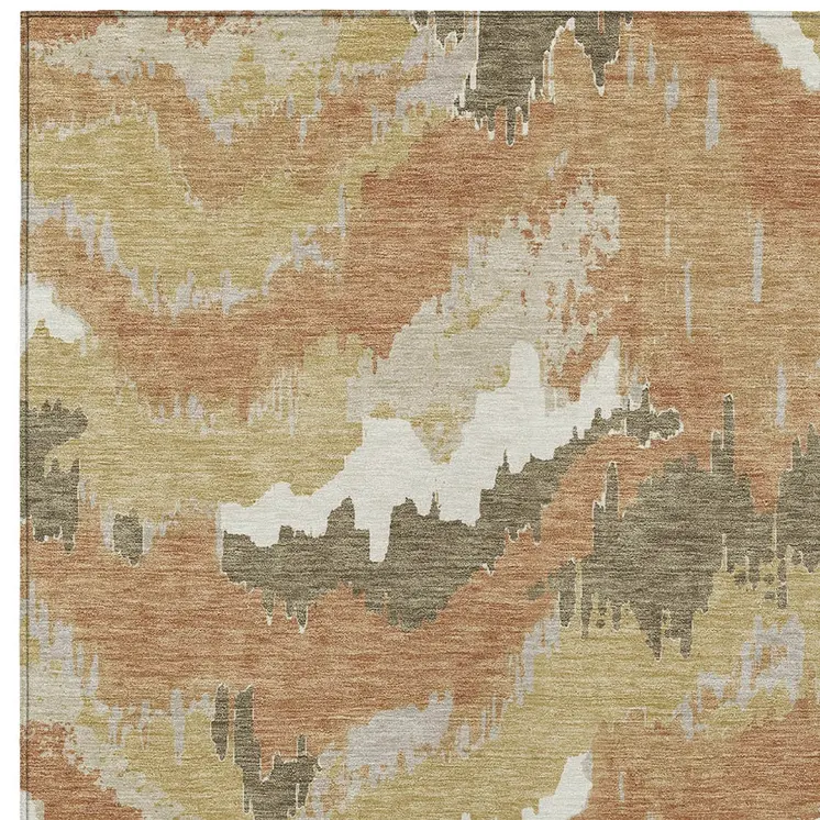 5' X 8' Copper Ivory And Brown Abstract Washable Indoor Outdoor Area Rug
