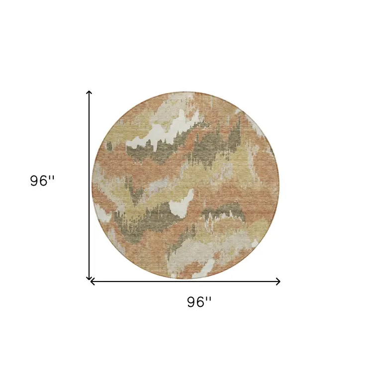 8' Copper Ivory And Brown Round Abstract Washable Indoor Outdoor Area Rug