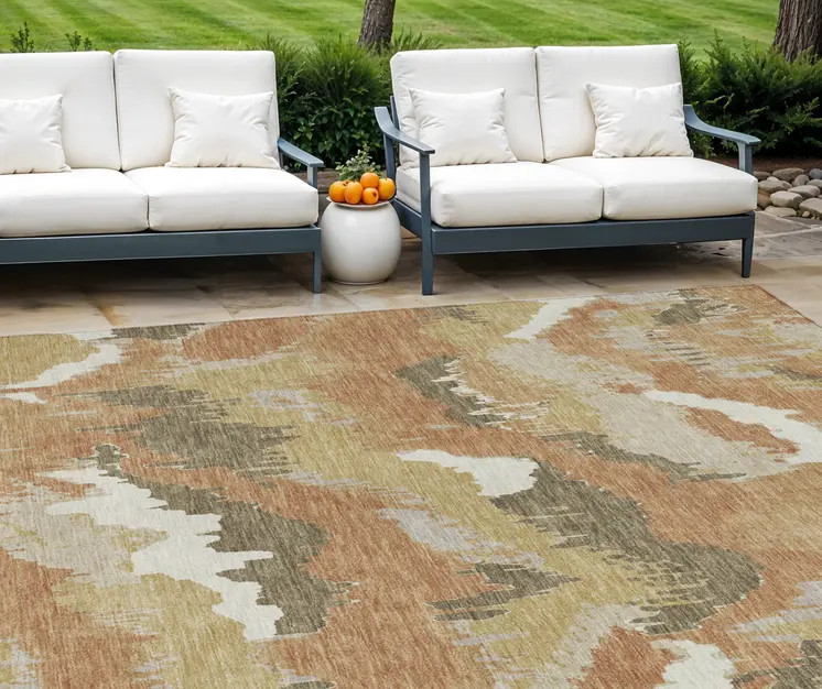 8' X 10' Copper Ivory And Brown Abstract Washable Indoor Outdoor Area Rug