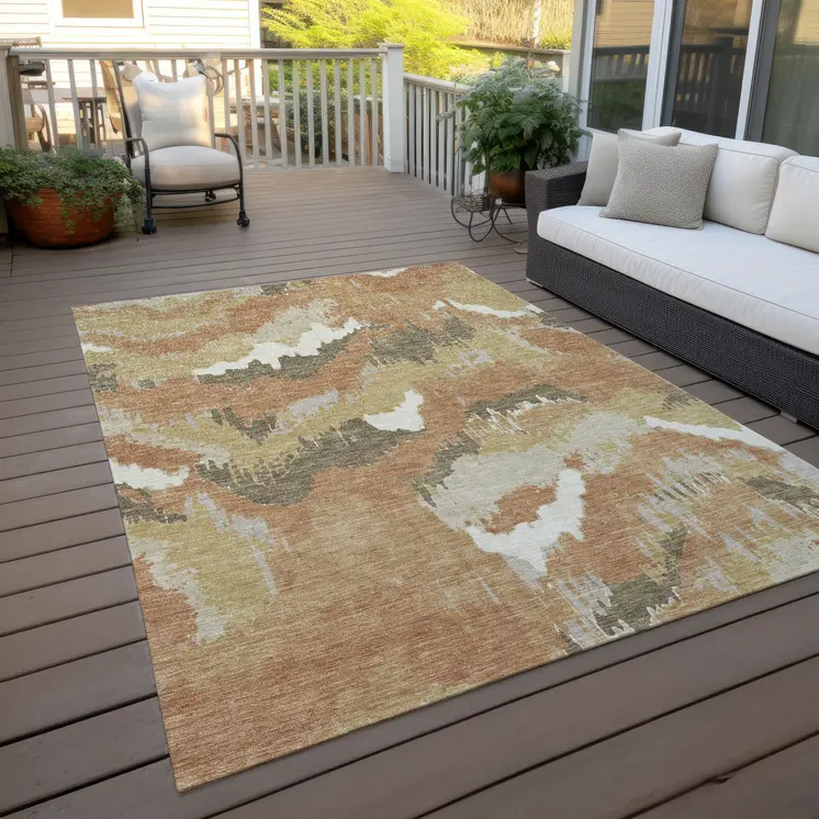 10' X 14' Copper Ivory And Brown Abstract Washable Indoor Outdoor Area Rug