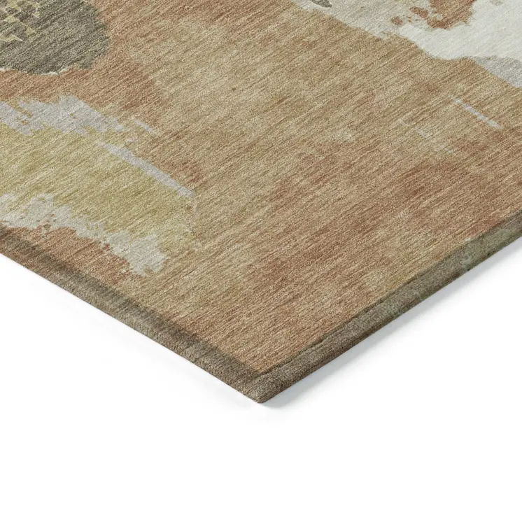10' X 14' Copper Ivory And Brown Abstract Washable Indoor Outdoor Area Rug