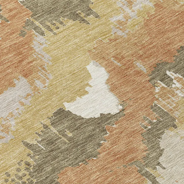 10' X 14' Copper Ivory And Brown Abstract Washable Indoor Outdoor Area Rug