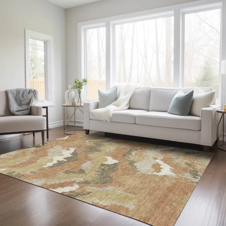 10' X 14' Copper Ivory And Brown Abstract Washable Indoor Outdoor Area Rug