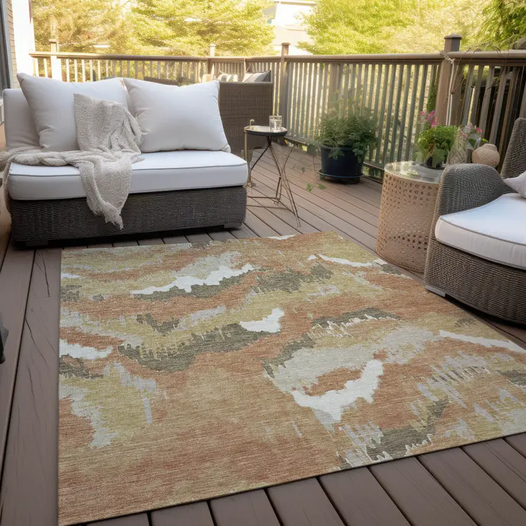 10' X 14' Copper Ivory And Brown Abstract Washable Indoor Outdoor Area Rug