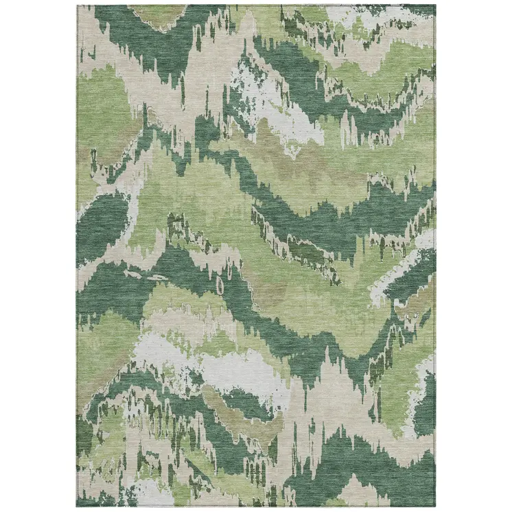 3' X 5' Green Ivory And Beige Abstract Washable Indoor Outdoor Area Rug