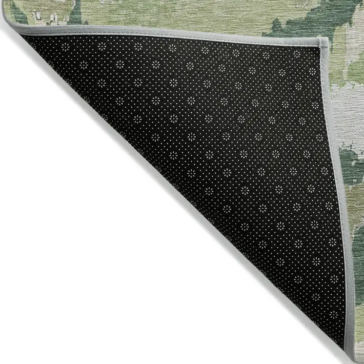 5' X 8' Green Ivory And Beige Abstract Washable Indoor Outdoor Area Rug