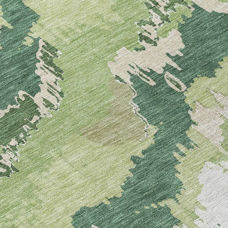 5' X 8' Green Ivory And Beige Abstract Washable Indoor Outdoor Area Rug