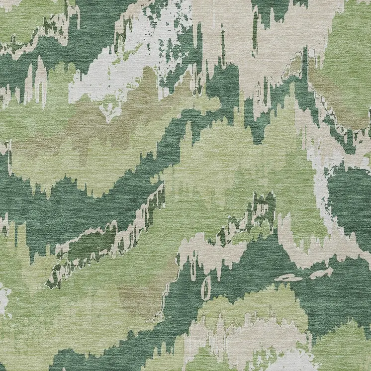8' X 10' Green Ivory And Beige Abstract Washable Indoor Outdoor Area Rug