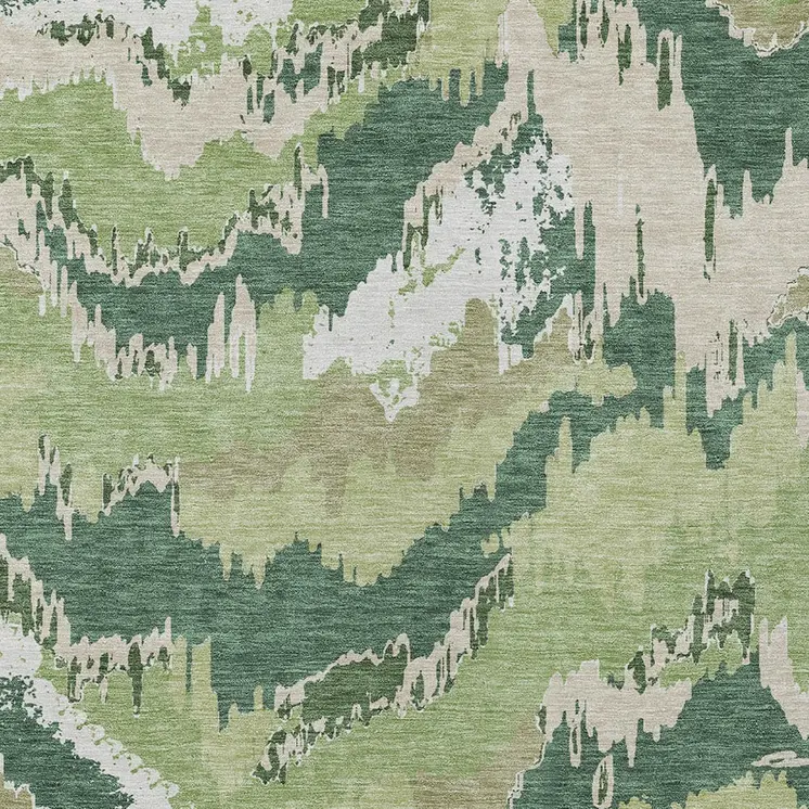 9' X 12' Green Ivory And Beige Abstract Washable Indoor Outdoor Area Rug