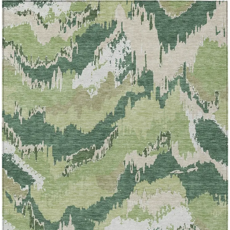 10' X 14' Green Ivory And Beige Abstract Washable Indoor Outdoor Area Rug