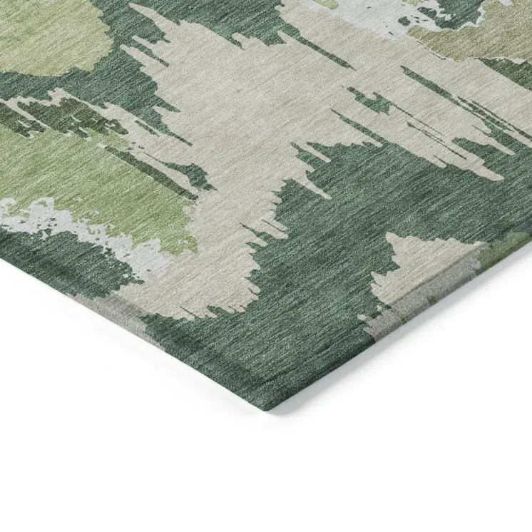 10' X 14' Green Ivory And Beige Abstract Washable Indoor Outdoor Area Rug