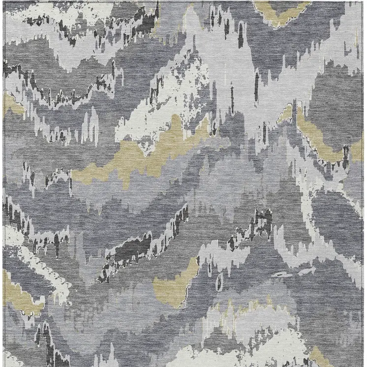 3' X 5' Gray Silver And Charcoal Abstract Washable Indoor Outdoor Area Rug