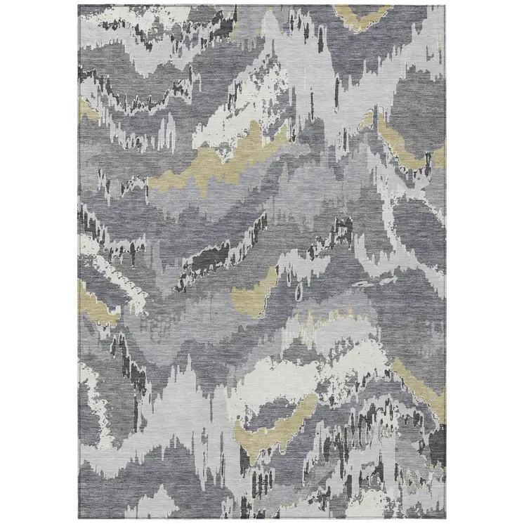 3' X 5' Gray Silver And Charcoal Abstract Washable Indoor Outdoor Area Rug