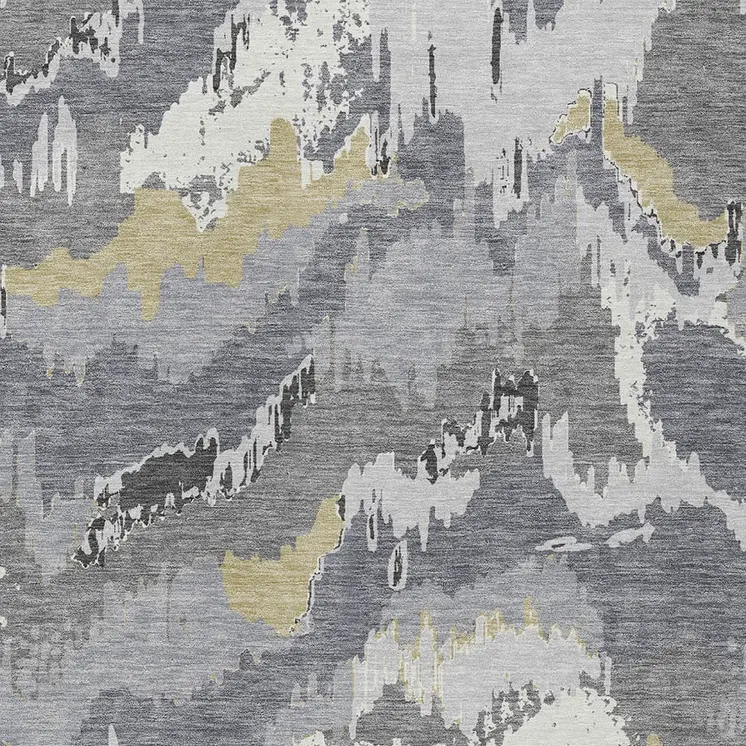 3' X 5' Gray Silver And Charcoal Abstract Washable Indoor Outdoor Area Rug