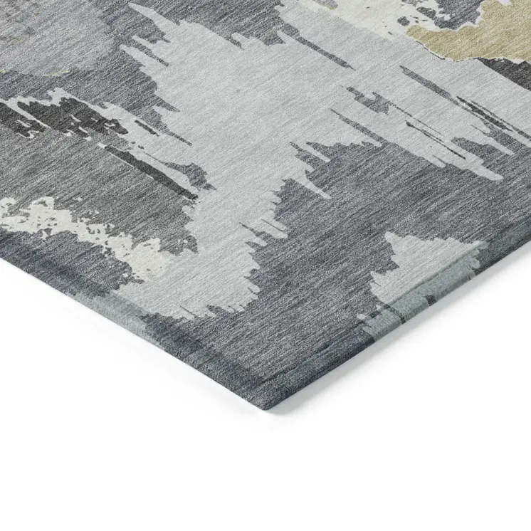 5' X 8' Gray Silver And Charcoal Abstract Washable Indoor Outdoor Area Rug