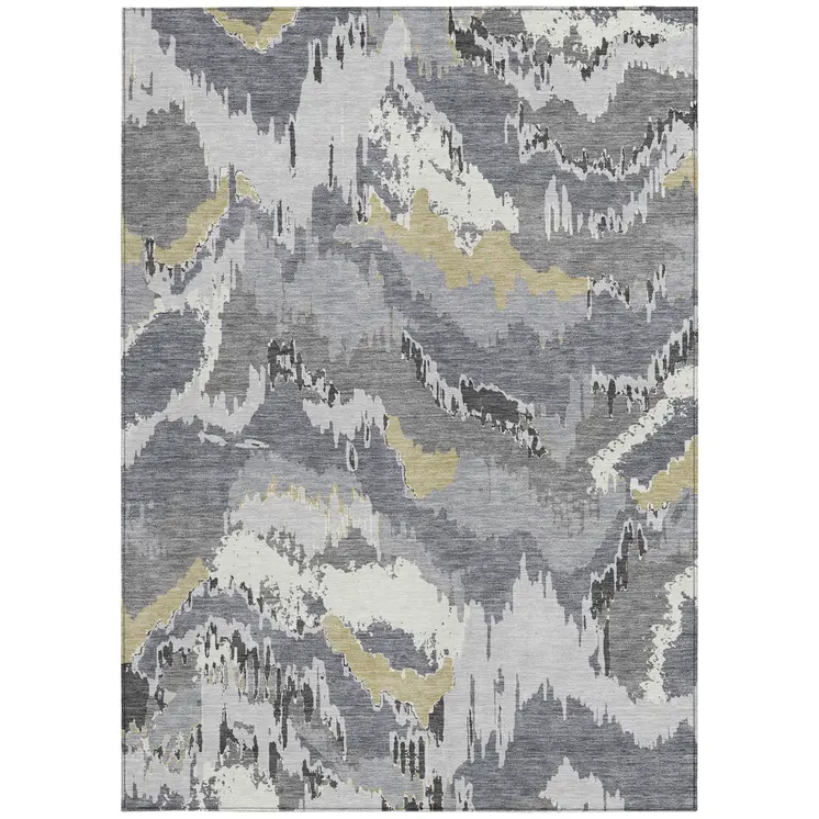 5' X 8' Gray Silver And Charcoal Abstract Washable Indoor Outdoor Area Rug