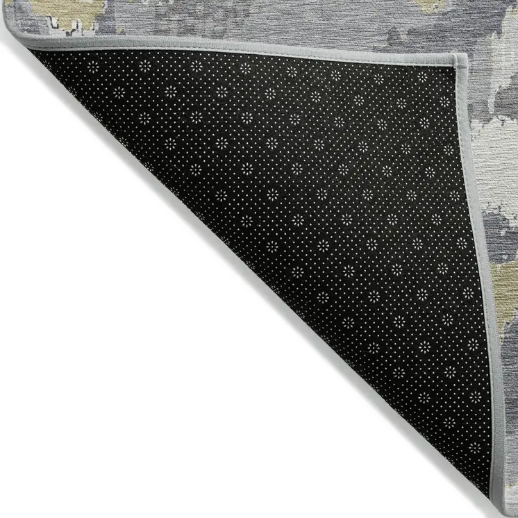 8' Gray Silver And Charcoal Round Abstract Washable Indoor Outdoor Area Rug