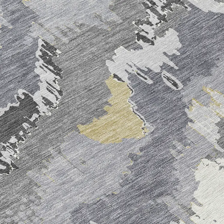 8' Gray Silver And Charcoal Round Abstract Washable Indoor Outdoor Area Rug