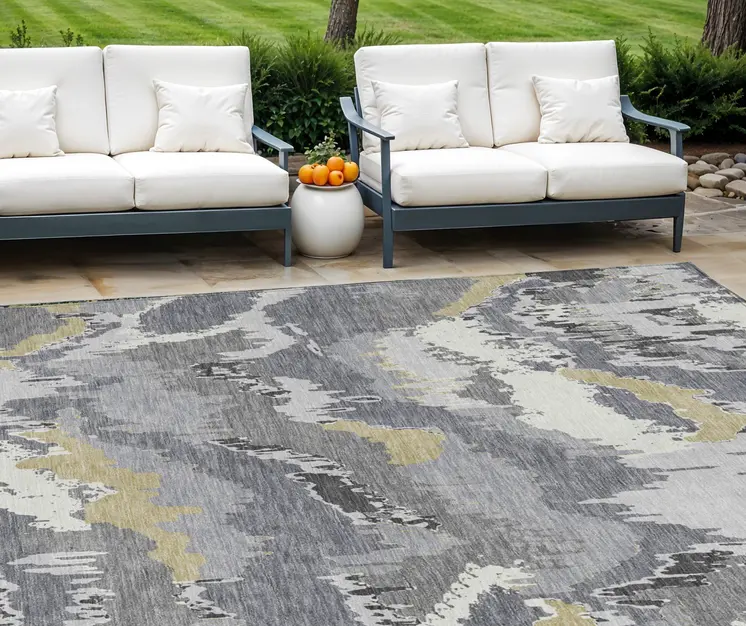 9' X 12' Gray Silver And Charcoal Abstract Washable Indoor Outdoor Area Rug