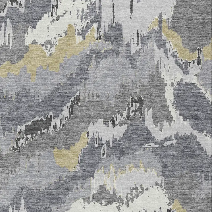 9' X 12' Gray Silver And Charcoal Abstract Washable Indoor Outdoor Area Rug