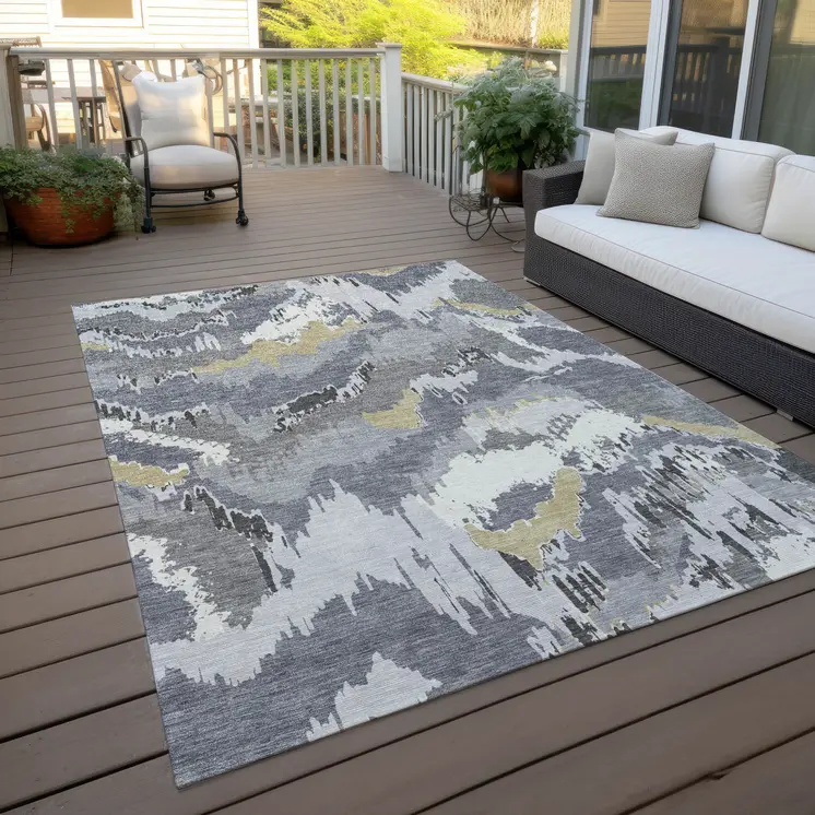10' X 14' Gray Silver And Charcoal Abstract Washable Indoor Outdoor Area Rug