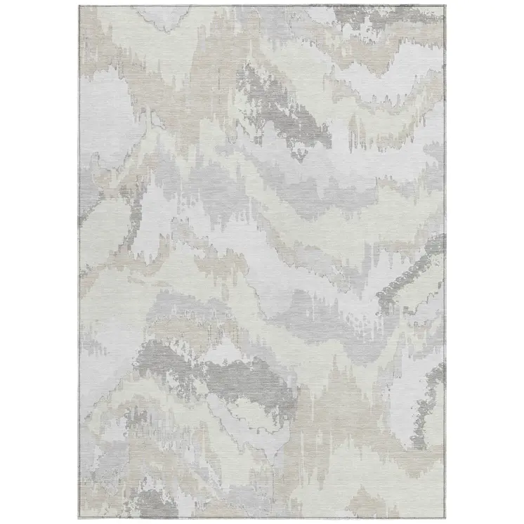 5' X 8' Ivory Beige And Cream Abstract Washable Indoor Outdoor Area Rug