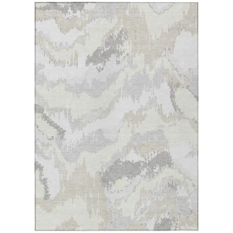 8' X 10' Ivory Beige And Cream Abstract Washable Indoor Outdoor Area Rug