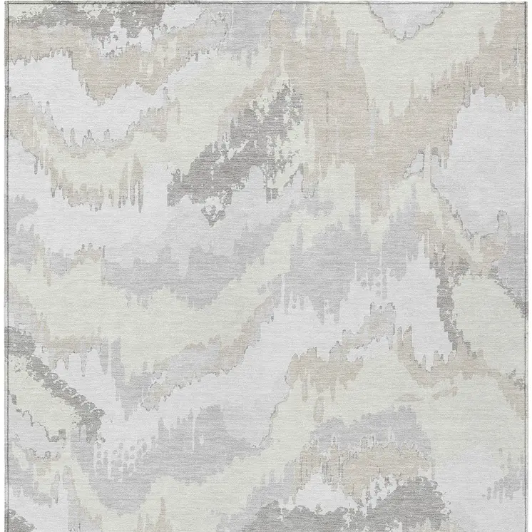 9' X 12' Ivory Beige And Cream Abstract Washable Indoor Outdoor Area Rug