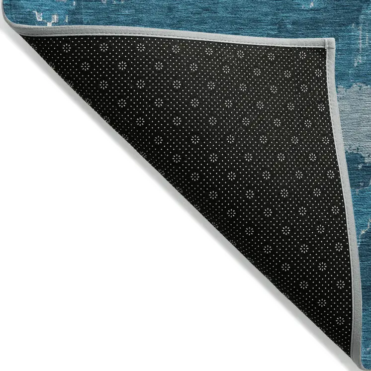 10' X 14' Navy Blue And Teal Blue Abstract Washable Indoor Outdoor Area Rug