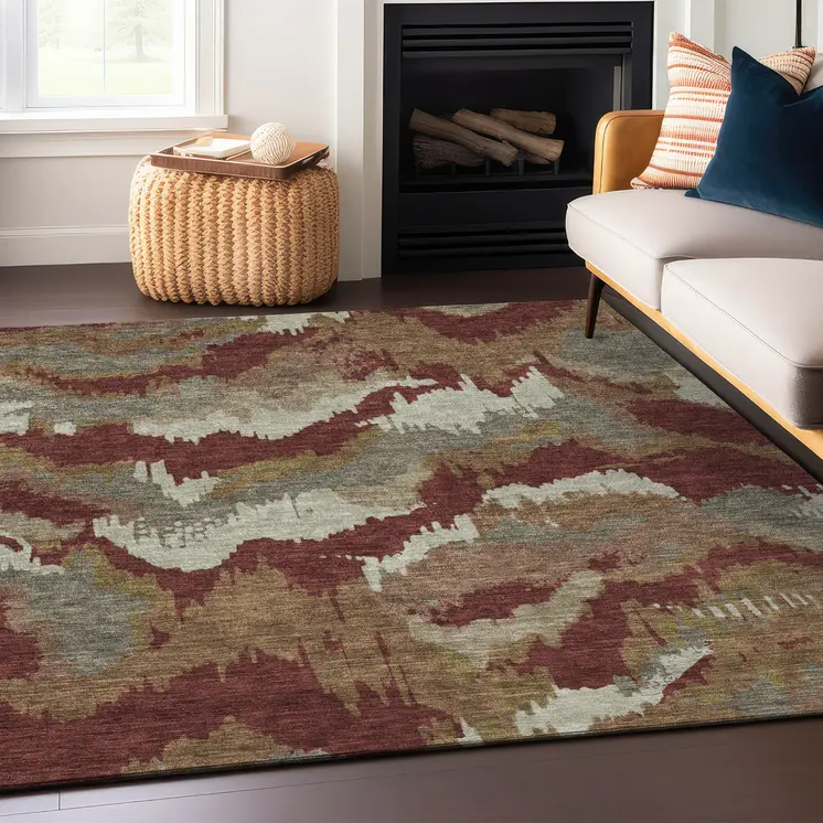 3' X 5' Orange Copper And Beige Abstract Washable Indoor Outdoor Area Rug