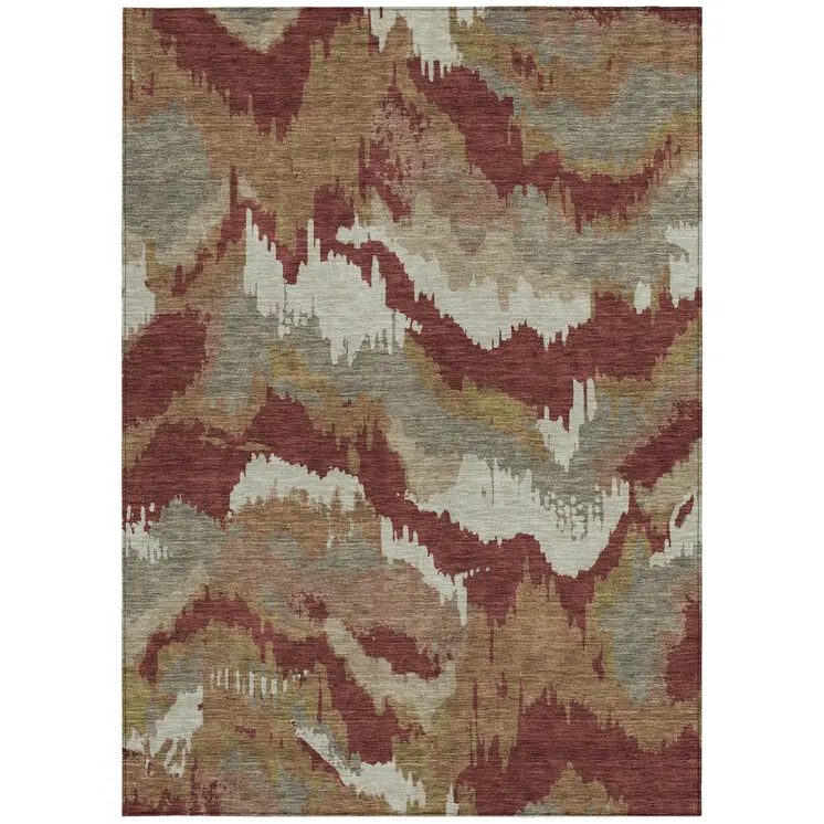 5' X 8' Orange Copper And Beige Abstract Washable Indoor Outdoor Area Rug