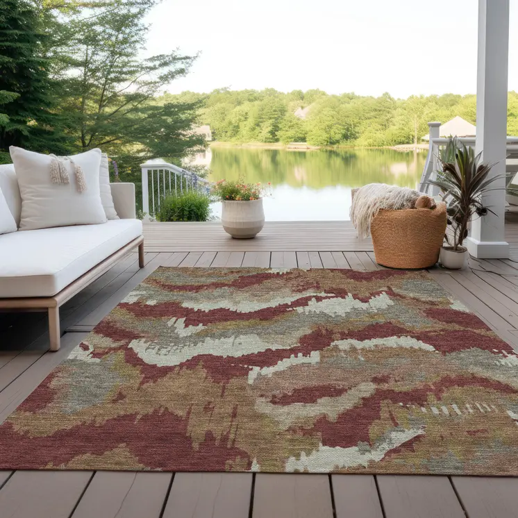 5' X 8' Orange Copper And Beige Abstract Washable Indoor Outdoor Area Rug