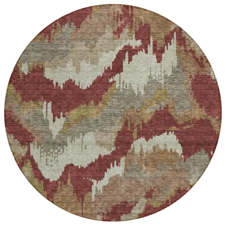 8' Orange Copper And Beige Round Abstract Washable Indoor Outdoor Area Rug