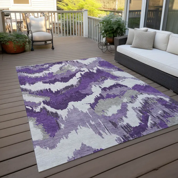 3' X 5' Purple Lavender And Gray Abstract Washable Indoor Outdoor Area Rug
