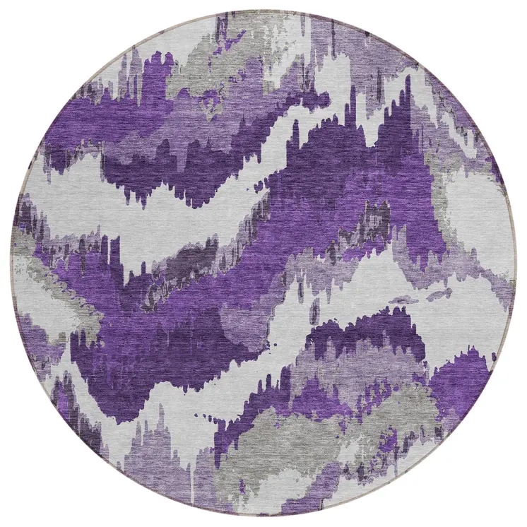 8' Purple Lavender And Gray Round Abstract Washable Indoor Outdoor Area Rug