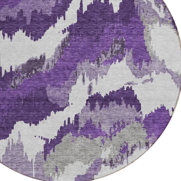 8' Purple Lavender And Gray Round Abstract Washable Indoor Outdoor Area Rug