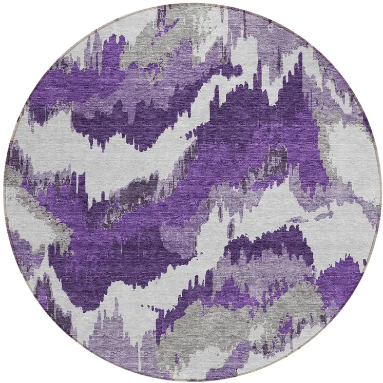 8' Purple Lavender And Gray Round Abstract Washable Indoor Outdoor Area Rug